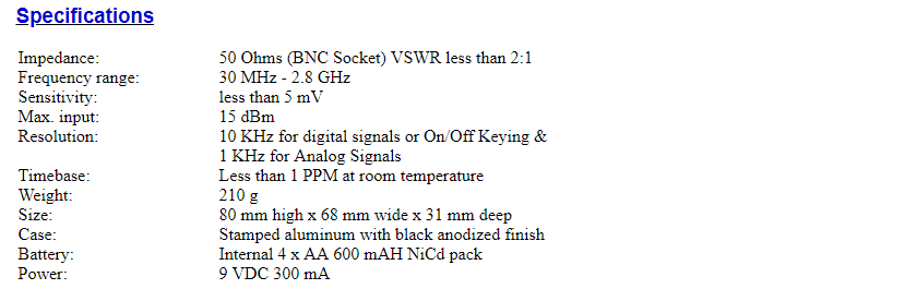 SC-1 Product Specifications