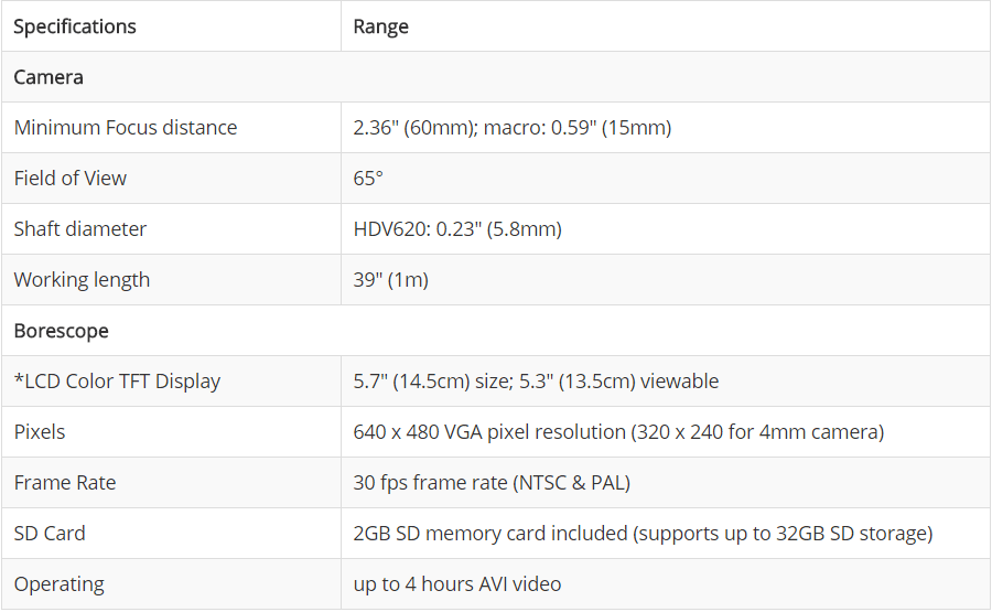 EXTECH HDV620 specifications