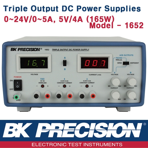 B&K PRECISION 1652, 24V/0.5A x 2채널, 5V/4A x 1채널, Triple DC Power Supply, 3채널 DC 전원공급기, B&K 1652