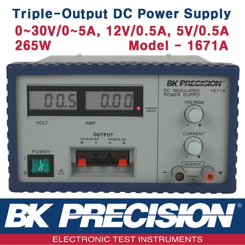 B&K PRECISION 1671A, 30V/5A(가변), 12V/0.5A(고정), 5V/0.5A(고정), Triple OutputDC Power Supply, 3채널 DC 전원공급기, B&K 1671A