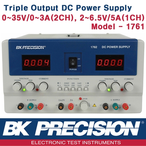 B&K PRECISION 1761, 35V/3A x 2채널(가변), 6.5V/5A x 1채널(가변), Triple OutputDC Power Supply, 3채널 DC 전원공급기, B&K 1761