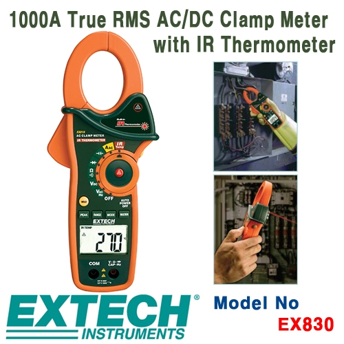 [EXTECH] EX830, 1000A True RMS AC/DC Clamp Meter with IR Thermometer, AC/DC 클램프메타