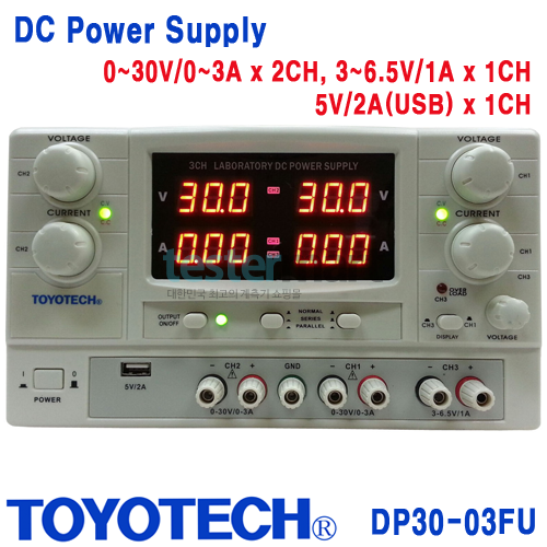 [TOYOTECH DP30-03FU] 30V/3A x 2CH, 3~6.5V/1A  x 1CH, 5V/2A x 1CH, DC Power Supply, DC파워서플라이, DC전원공급기, 직류전원공급장치, 직류전원장치, 다채널전원곱급장치, 멀티채널 전원공급장치