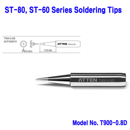 [ATTEN T900-0.8D] 0.8mm 인두팁, ST-80/ST-60 전용