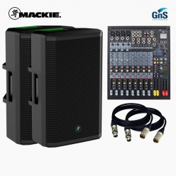 MACKIE 음향패키지 THRASH215 액티브 스피커 2EA + GNS GMX-12.2 아날로그 믹서 + 마이크 케이블 2EA