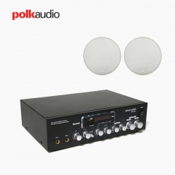 POLK AUDIO 매장 카페 상업용 V6S 실링스피커 2개+SR-250D 2채널 앰프 음향패키지